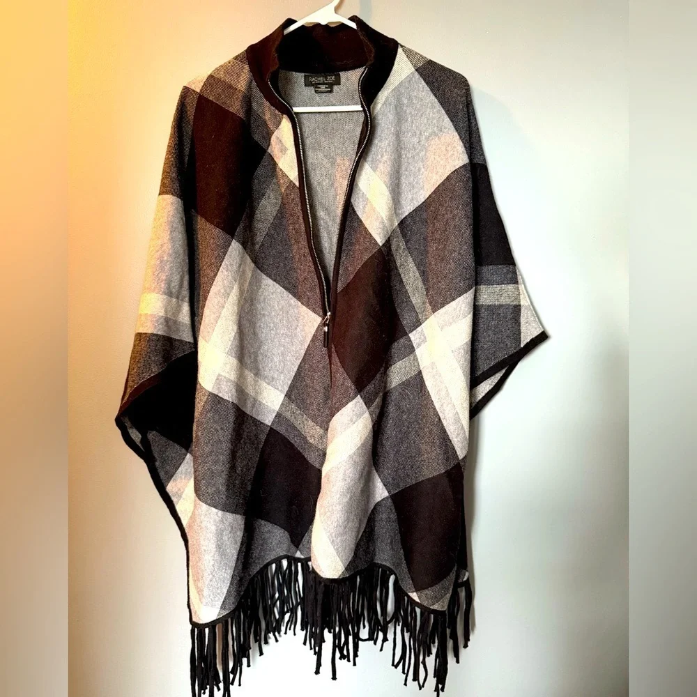 Rachel Zoe Full Zip Blanket Shawl Cape Poncho Womens Sz 1x Roomy & Warm‎ - Picture 4 of 7